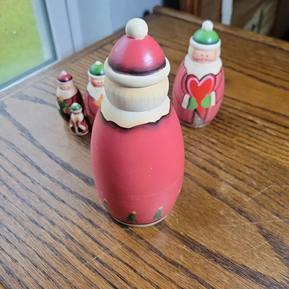 Vintage Hand Painted Santa Claus Matryoshka Nesting Dolls Set Of 5 Christmas
